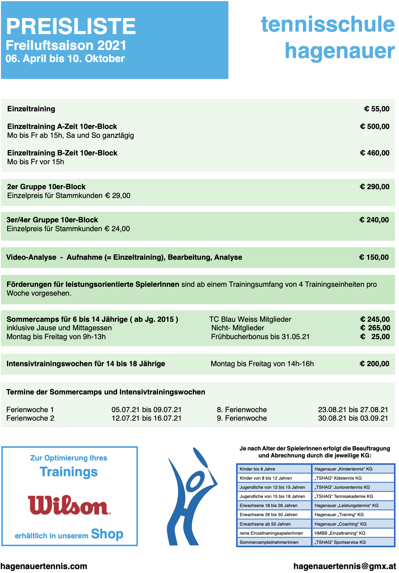 Preisliste Freiluft 2021