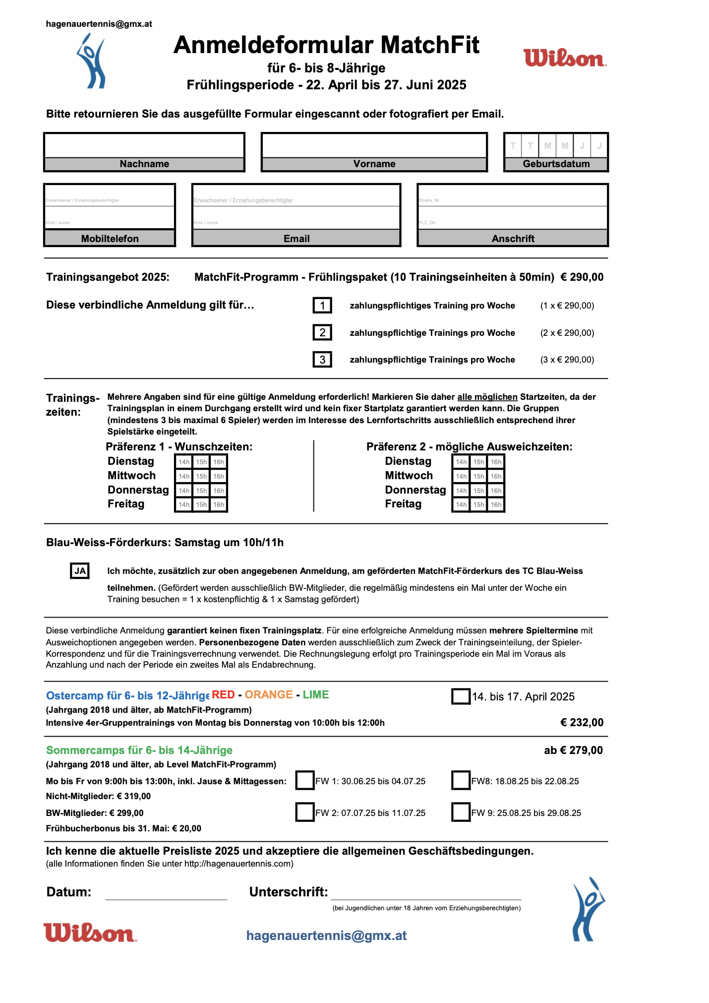 Anmeldeformular MatchFit-Programm
