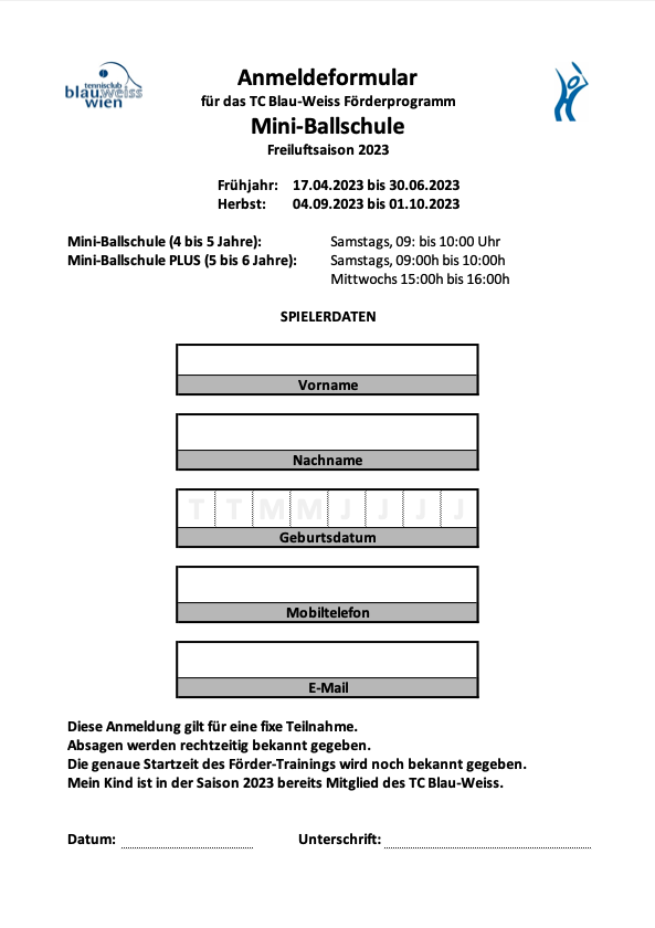 Anmeldung Mini-Ballschule für Mitglieder