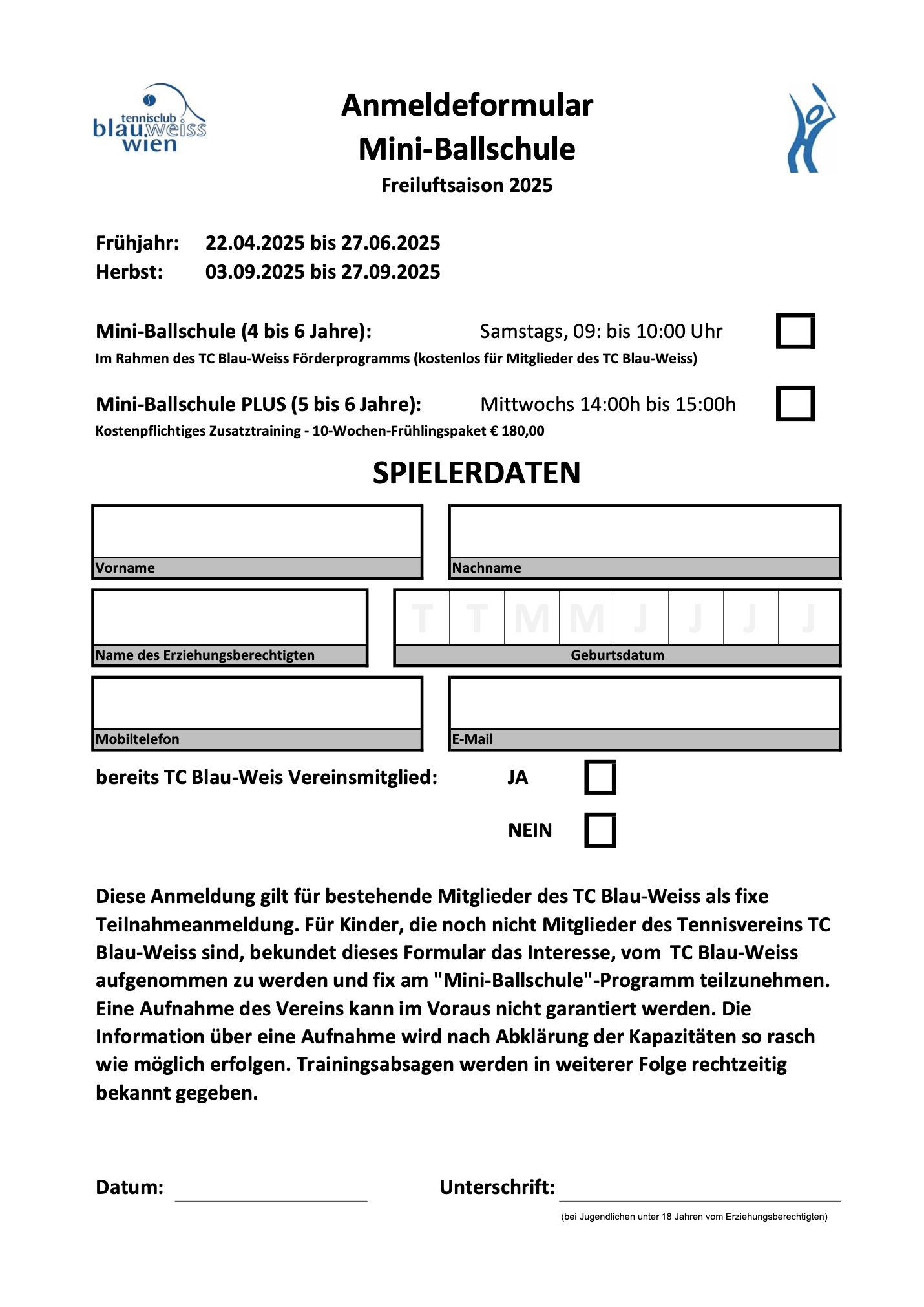 Anmeldeformular Mini-Ballschule S25