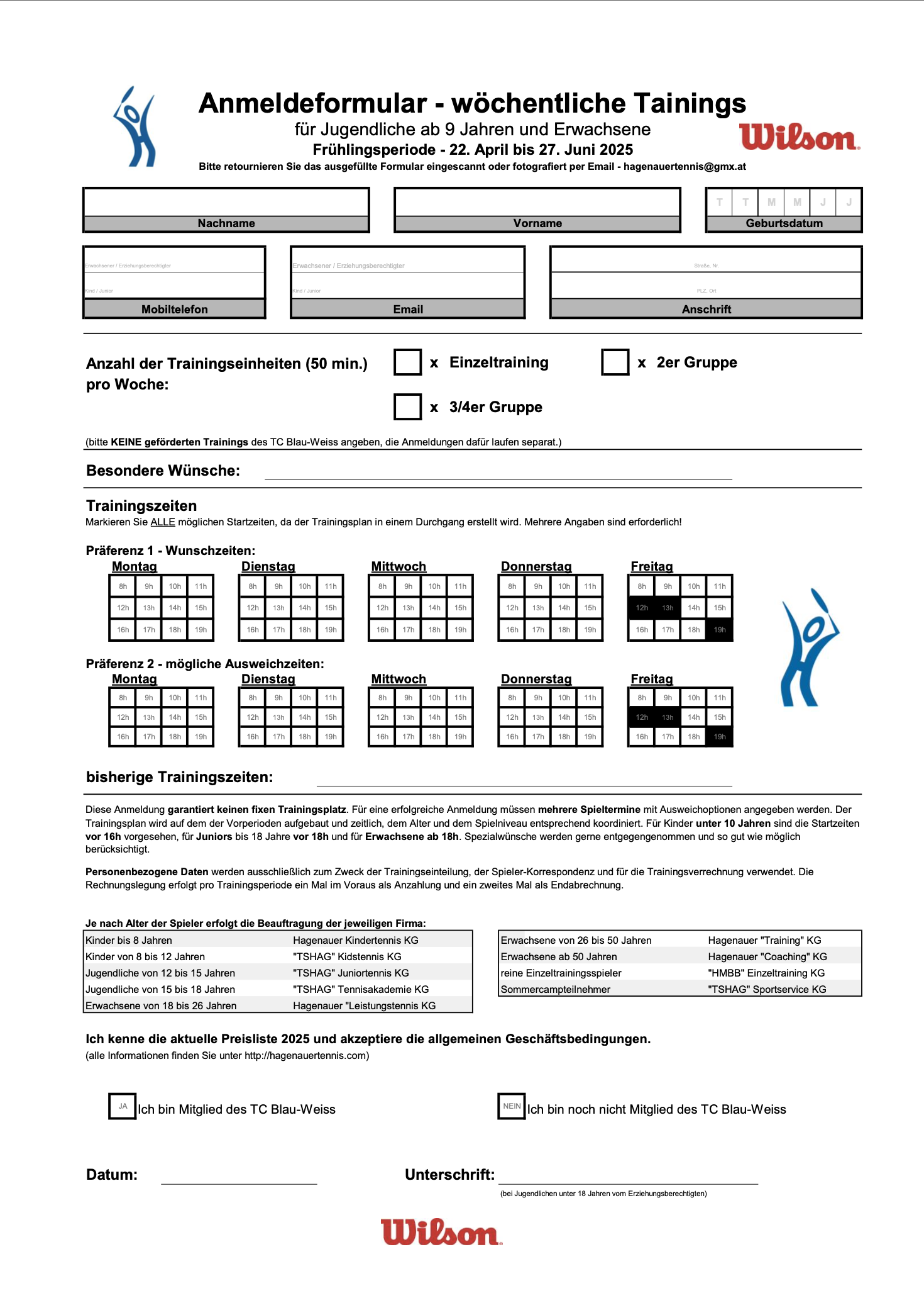 Anmeldeformular ab 9 Jahren