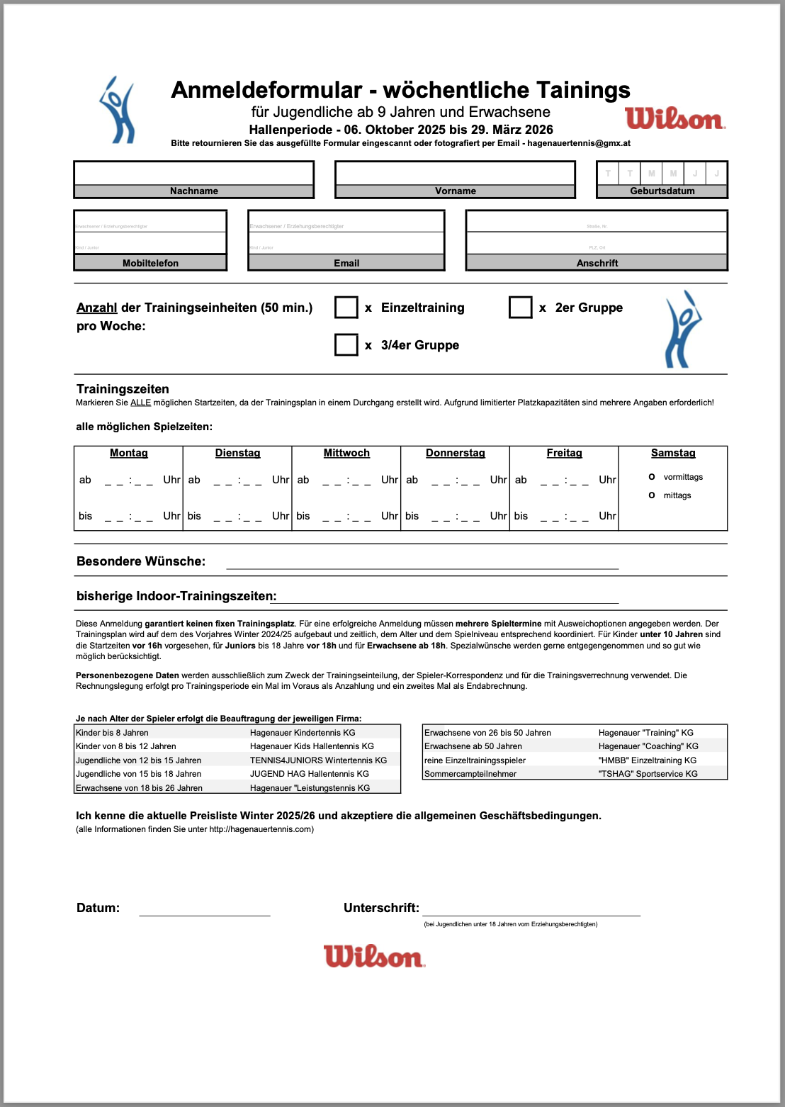 Anmeldeformular ab 9 Jahren
