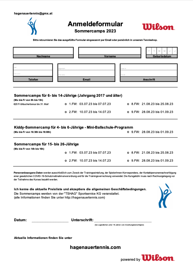 Anmeldeformular Sommercamp 2023