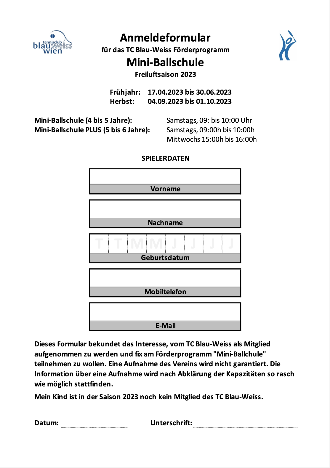 Anmeldung Mini-Ballschule für NICHT-Mitglieder