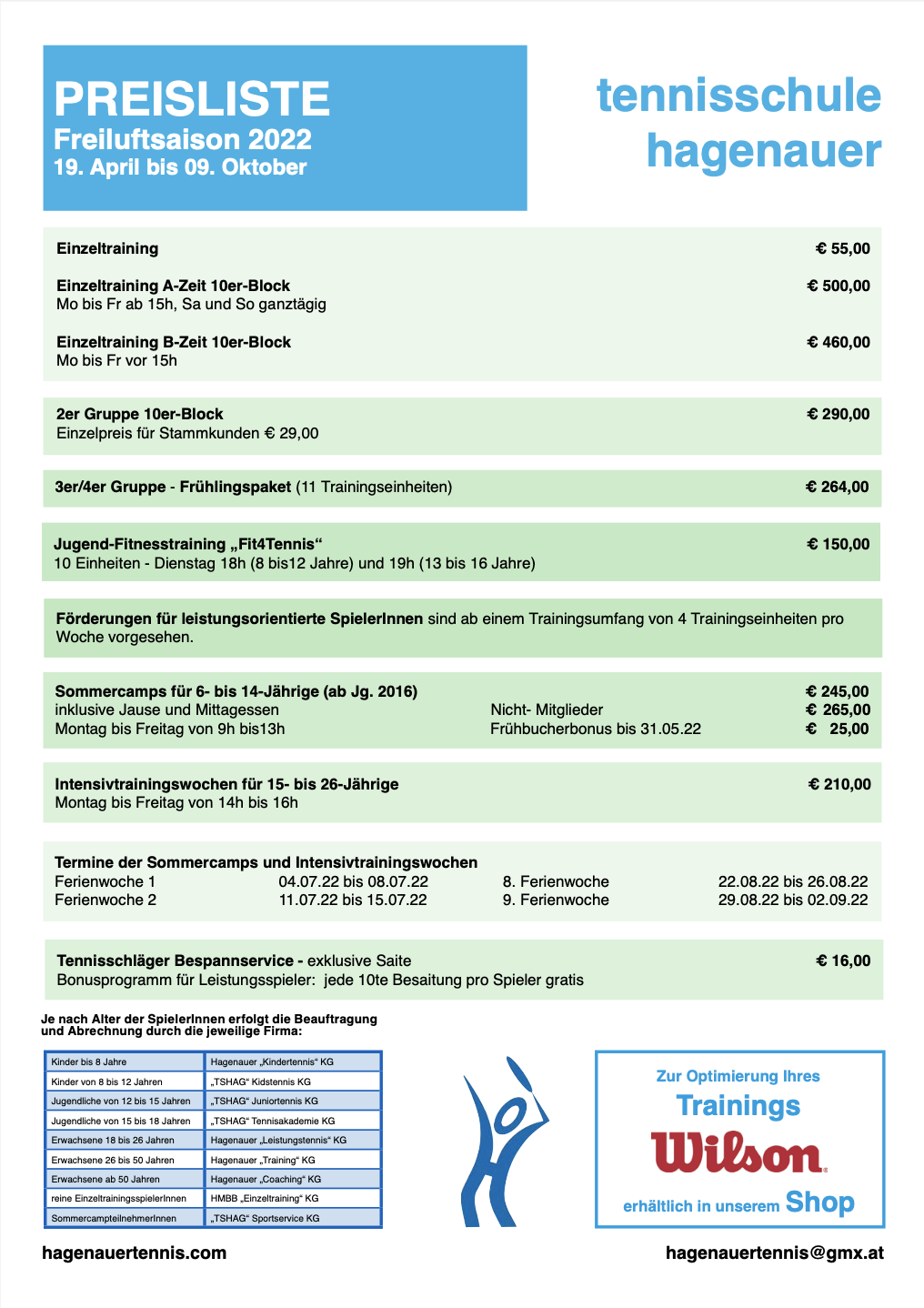 Preisliste 2022
