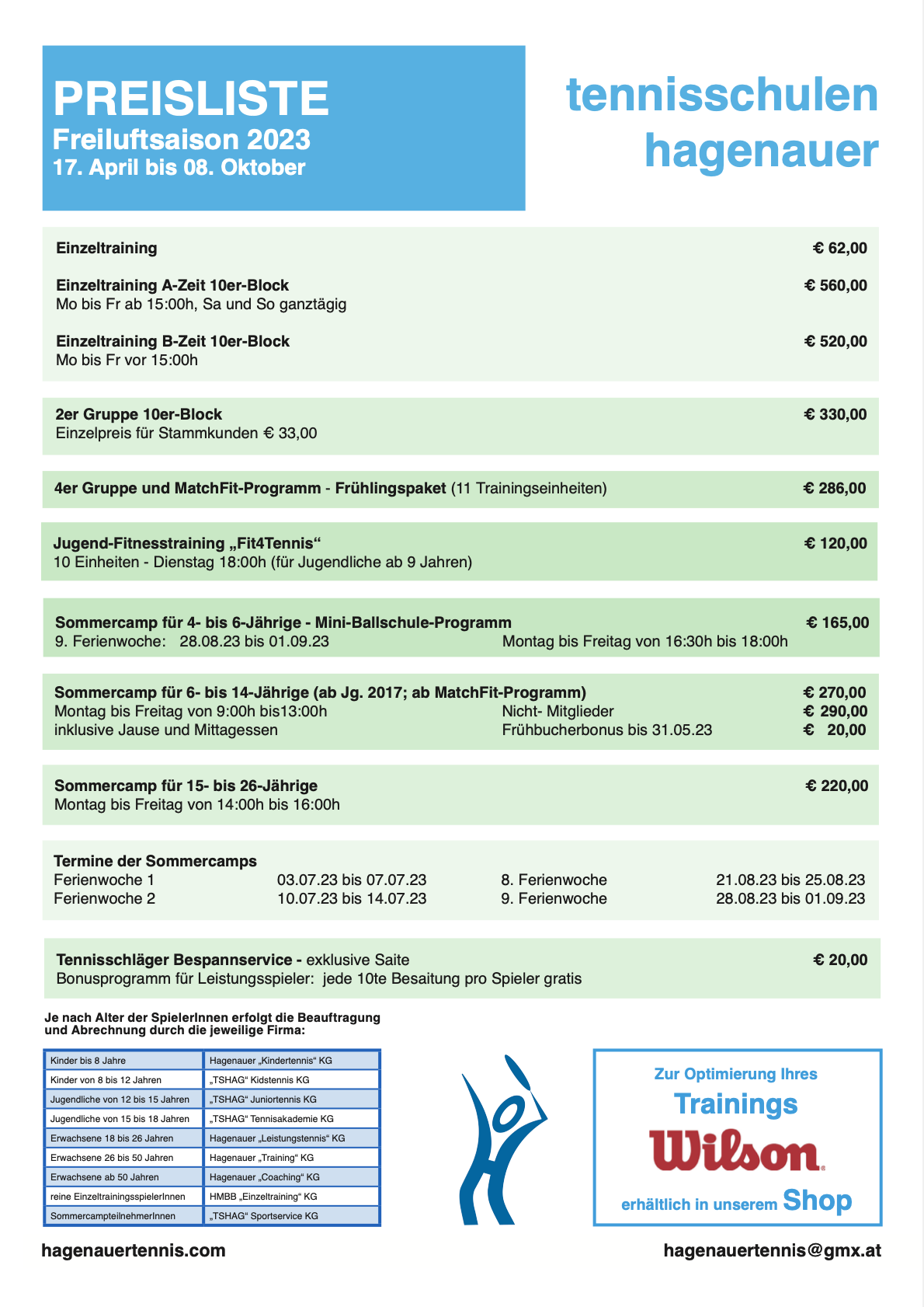 Preisliste 2023