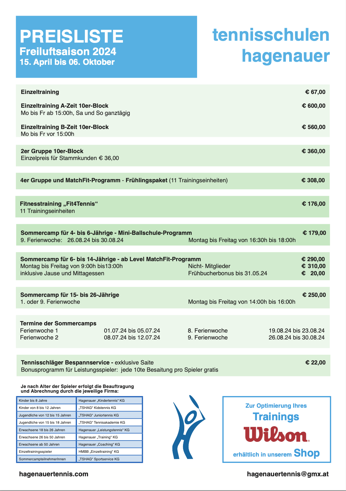 Preisliste Freiluft 2024