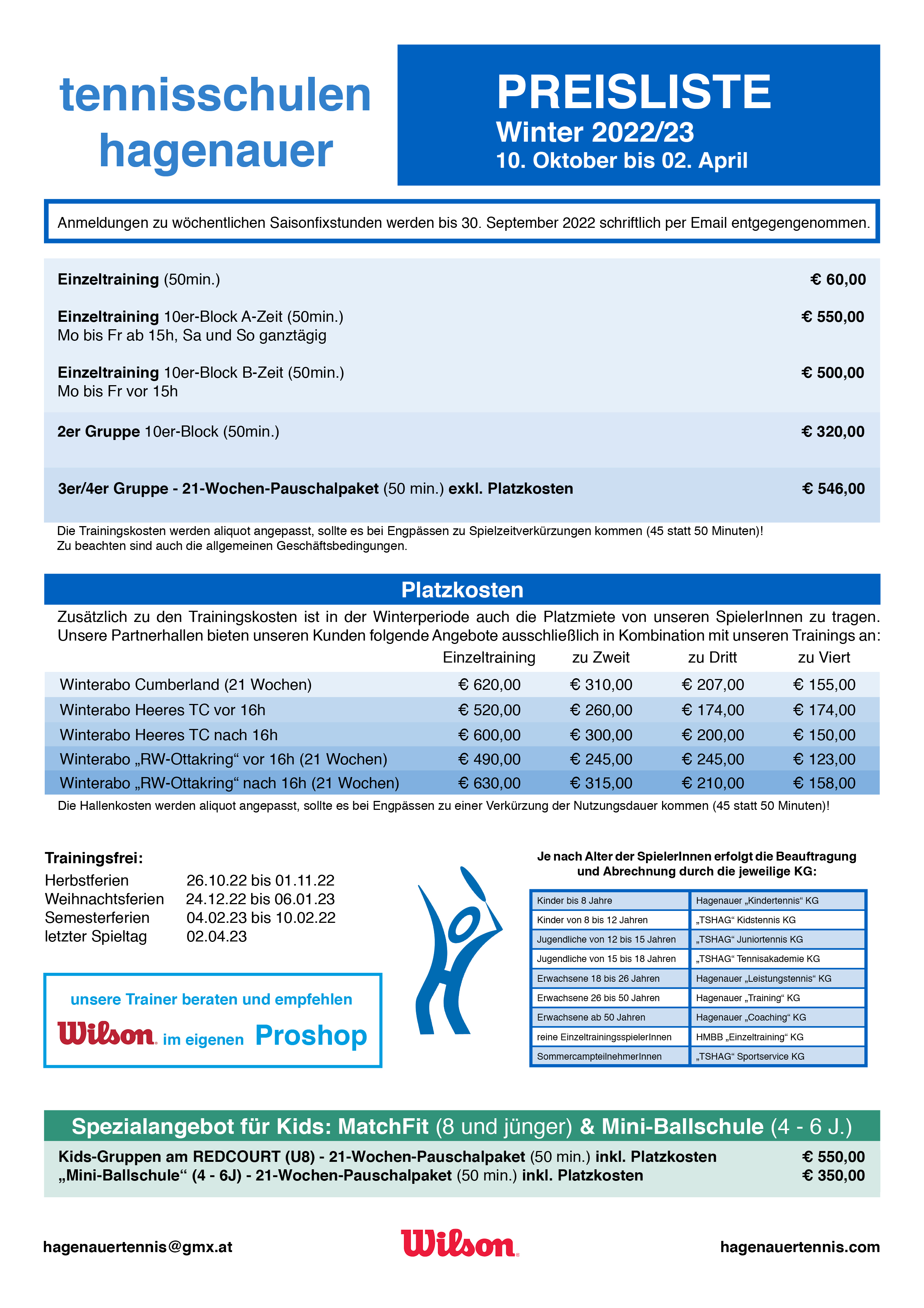 Preisliste Winter 2022/23